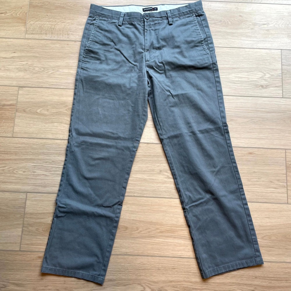 Dockers Mens Slim Fit Chino Pants Grey Flat Front Trousers 32x32